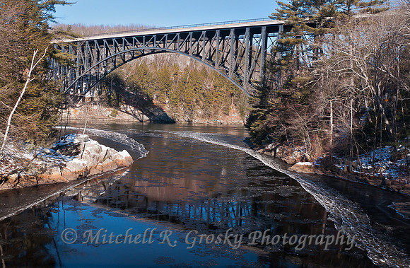 View of the French King Bridge from the Millers River in Erving - Winter